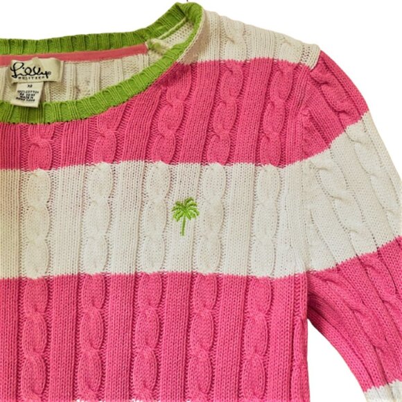 Lilly Pulitzer pink & white striped cable knit 100% cotton sweater - Picture 3 of 13